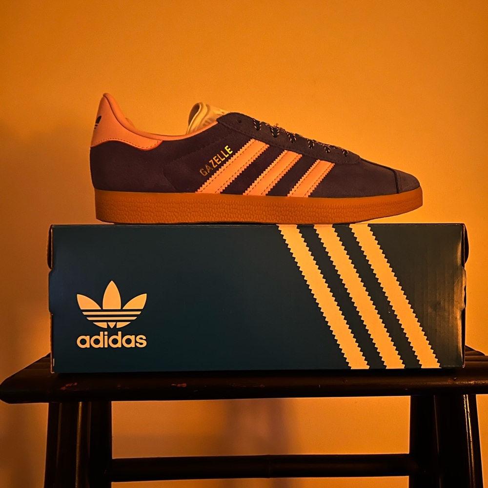 adidas Gazelle Blue and Pink Athletic Shoes - Picture 6 of 6